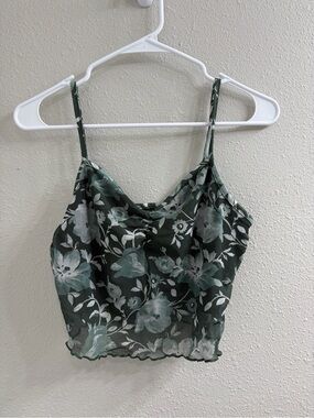 ROMWE Green Floral Cowl Neck Spaghetti Strap Crop Top